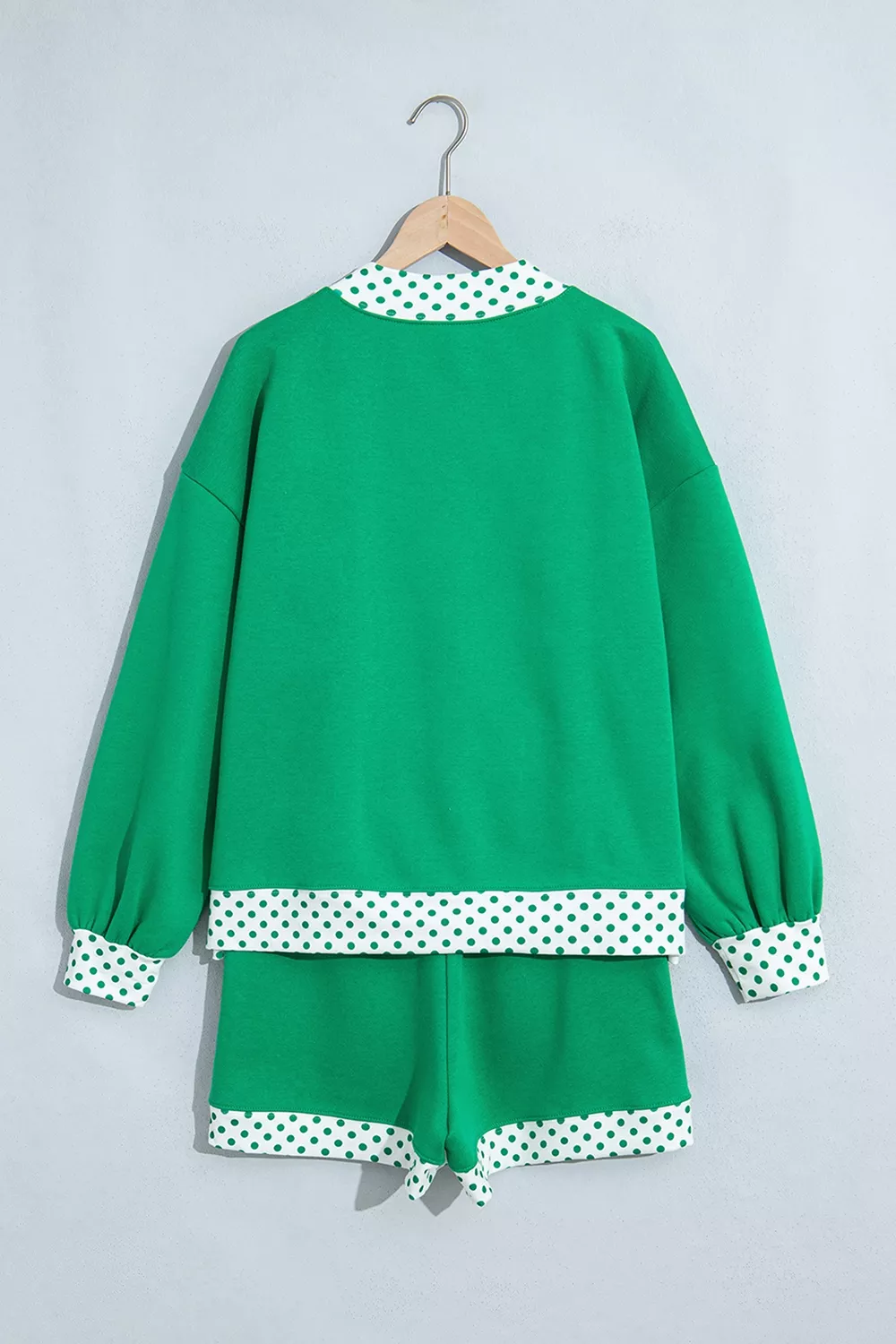 Polka Dot Trim Long Sleeve Sweatshirt and Shorts Set, image 4