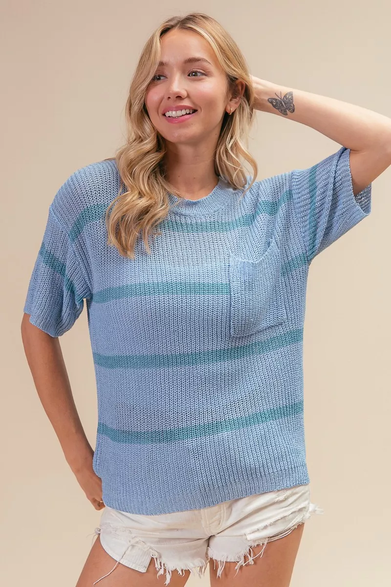 Patch Pocket Striped Lightweight Sweater Top, image 4