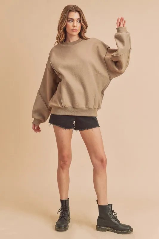 Exposed Seam Round Neck Drop Shoulder Sweatshirt, image 3