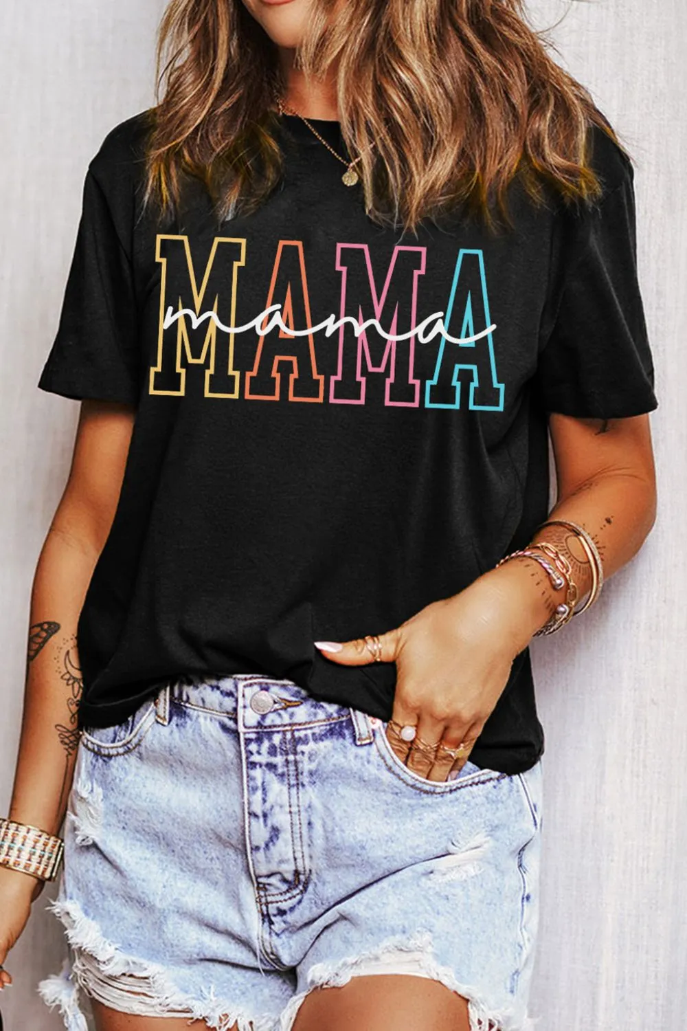 MAMA Round Neck Short Sleeve T-Shirt, image 3