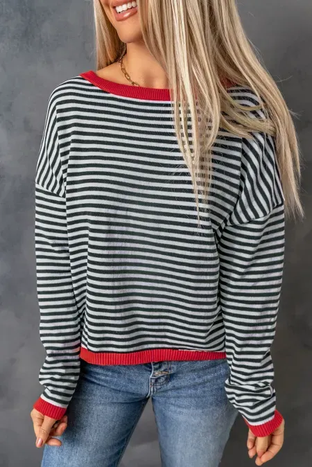Striped Round Neck Drop Shoulder T-Shirt, image 15