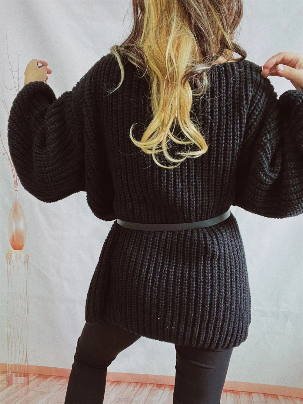 Boat Neck Long Sleeve Sweater with Belt, image 20