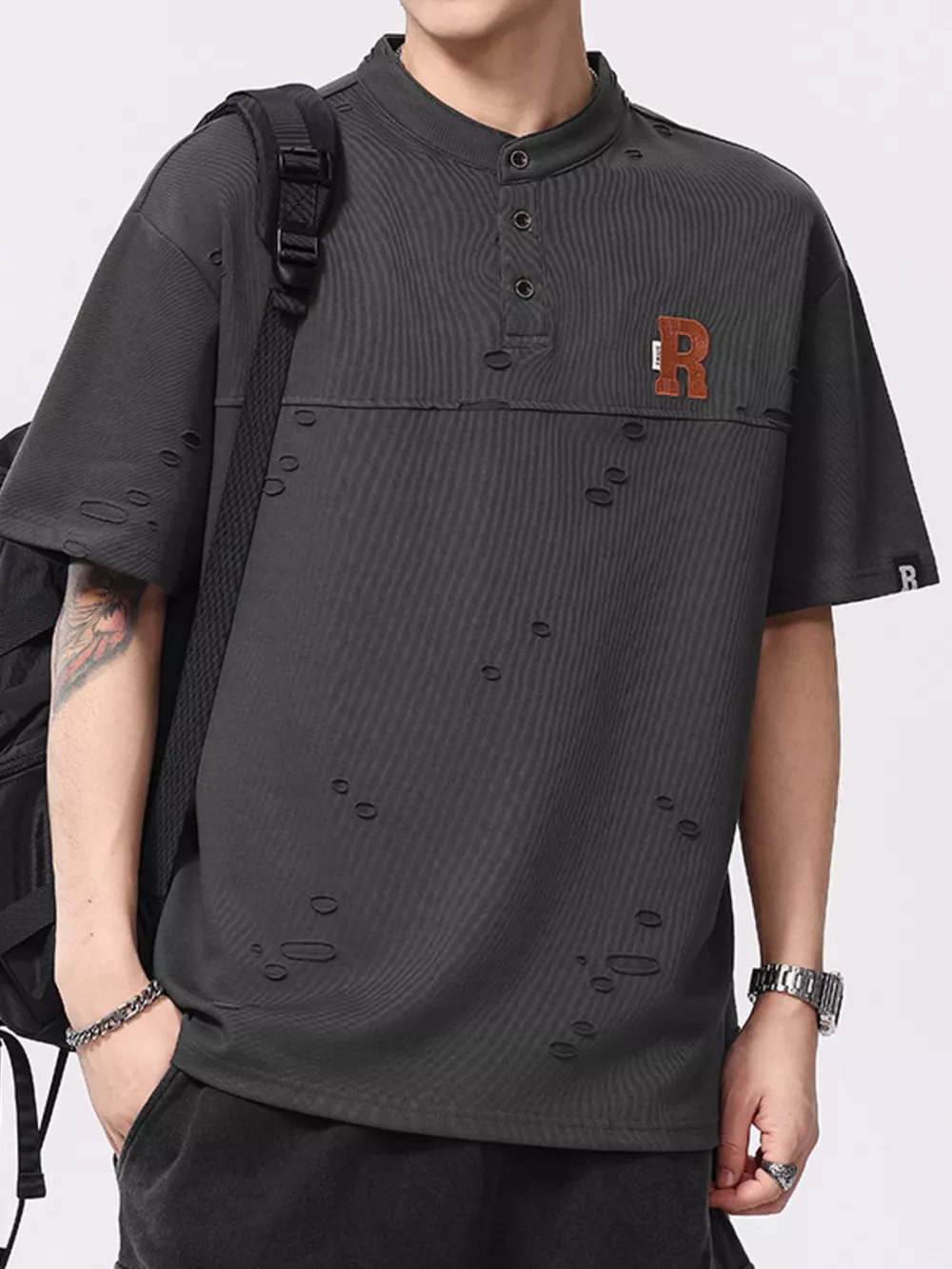 Men's Plus Size Button Detail Short Sleeve T-Shirt, image 5