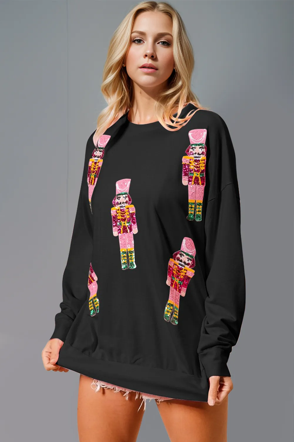 Sequin Nutcracker Round Neck Long Sleeve Sweatshirt, image 4