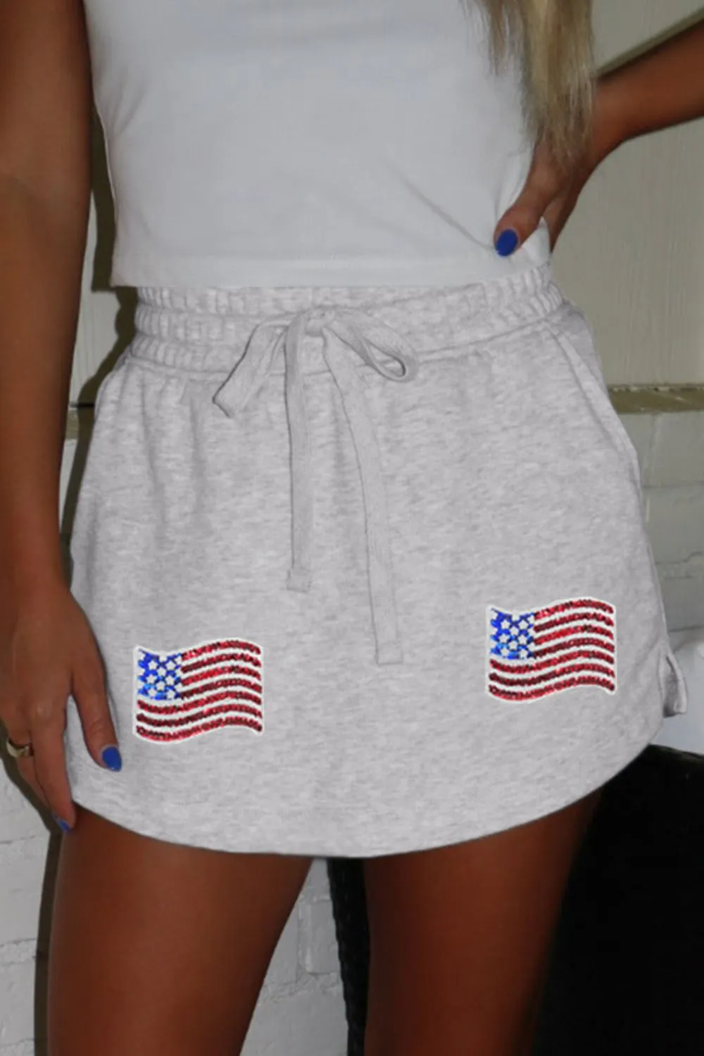 American Flag Embroidered Drawstring Casual Skirt, image 4