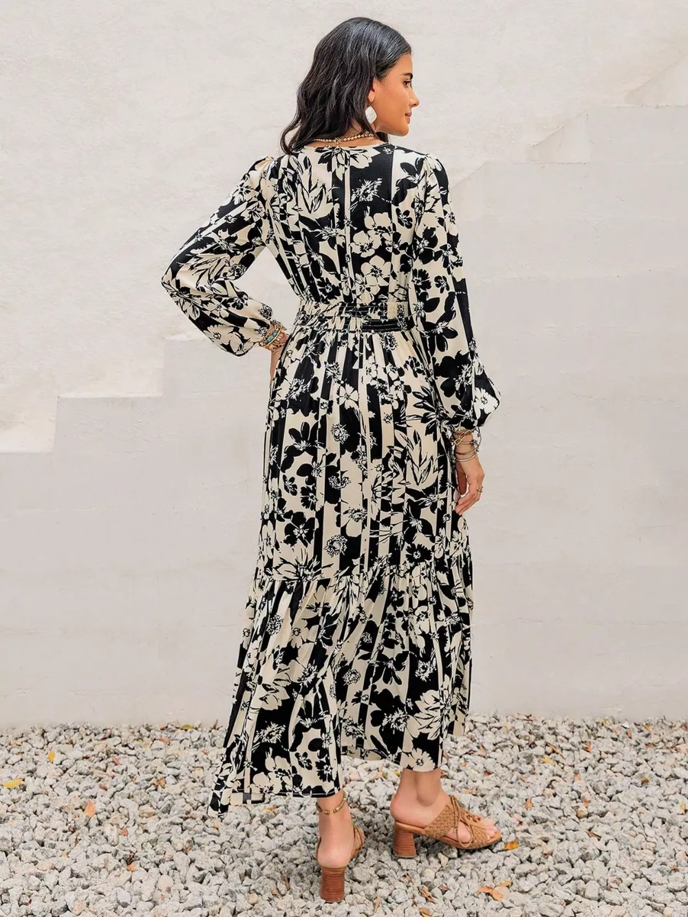 Plus Size Floral Print Balloon Sleeve Maxi Dress, image 3