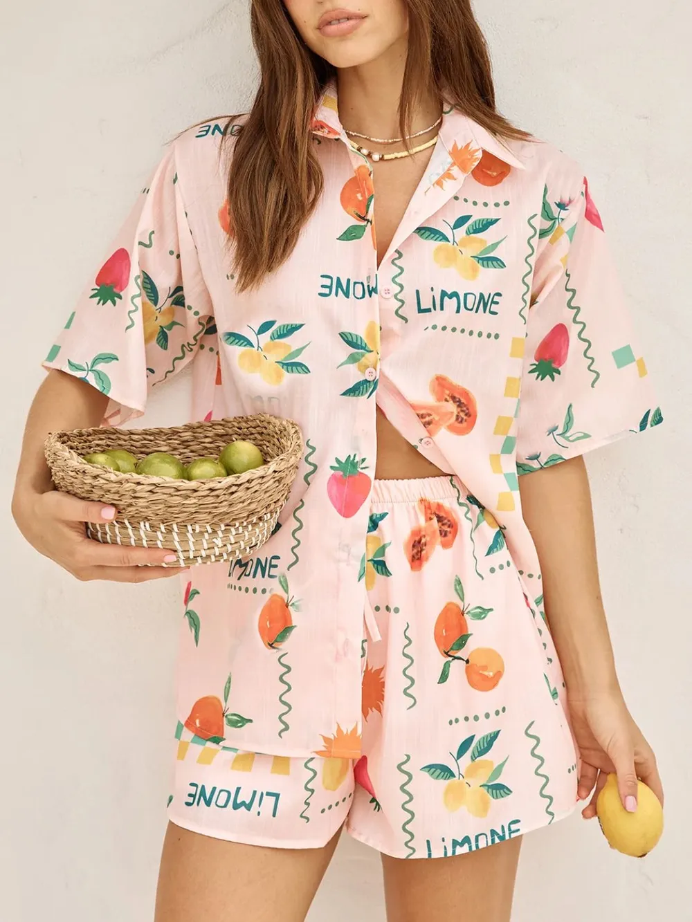Printed Button Down Shirt and Shorts Set, image 2