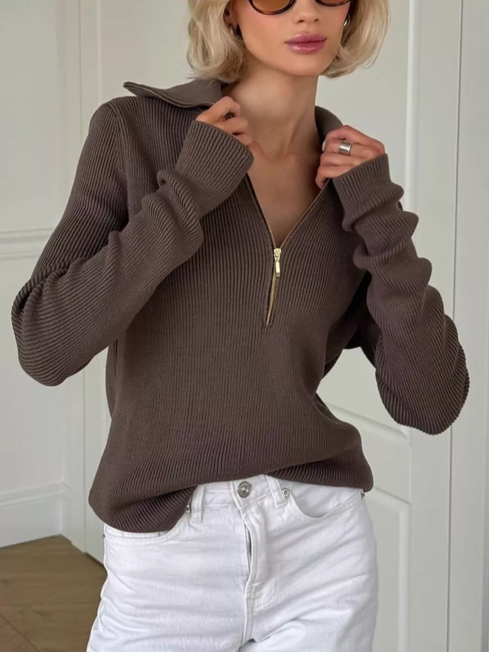 Ribbed Knit Quarter-Zip Sweater