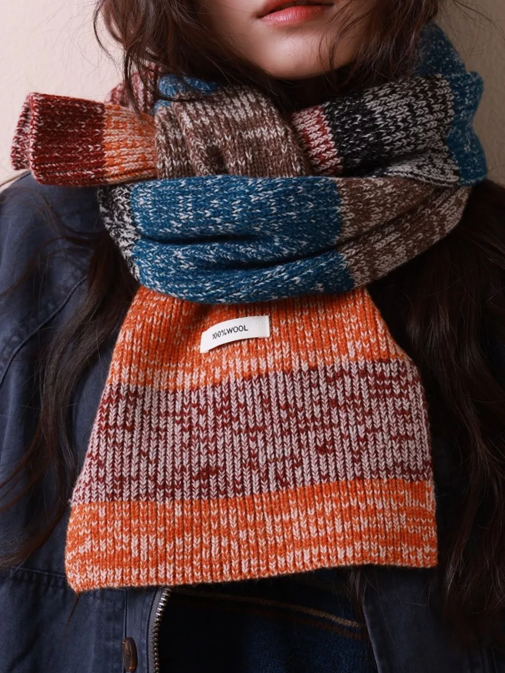 100% Wool Color Block Knitted Scarf, image 7