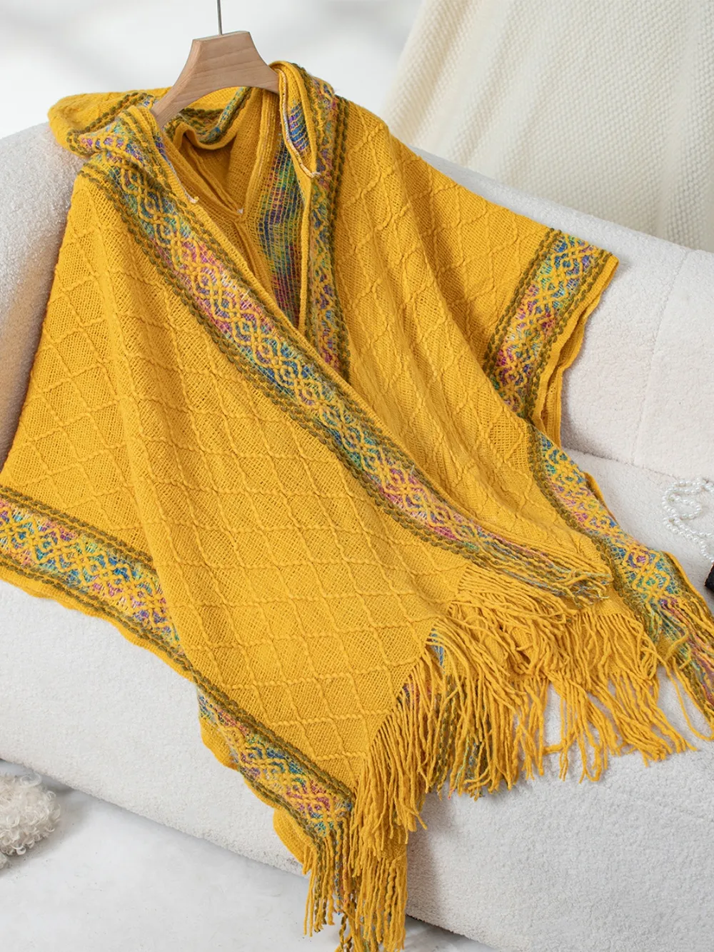 Fringe Half Sleeve Hooded Poncho, image 11