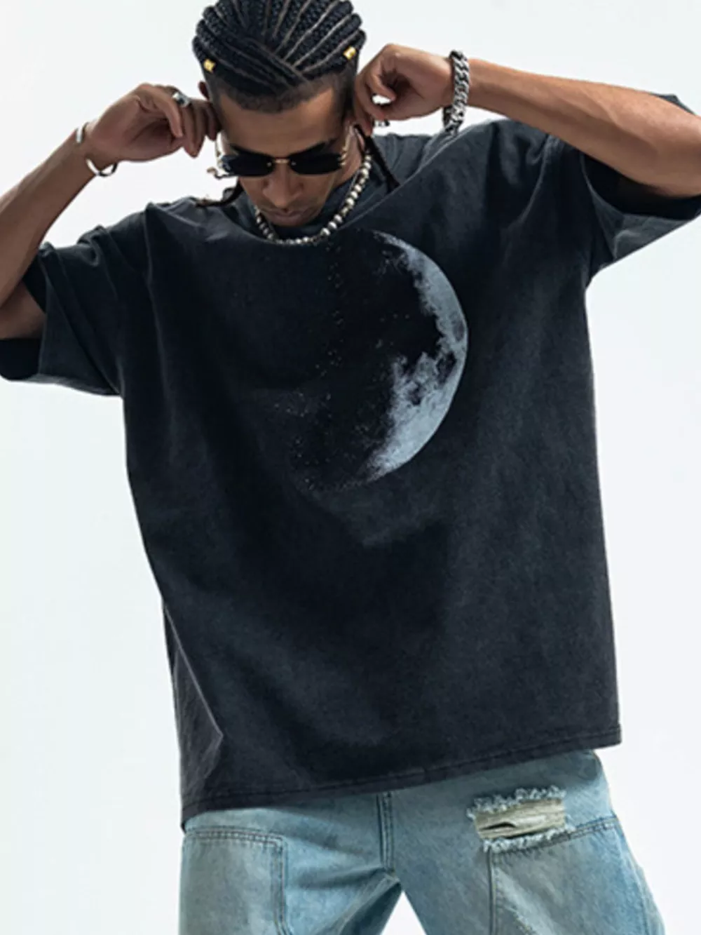 Men's Moon Round Neck Half Sleeve T-Shirt, image 4