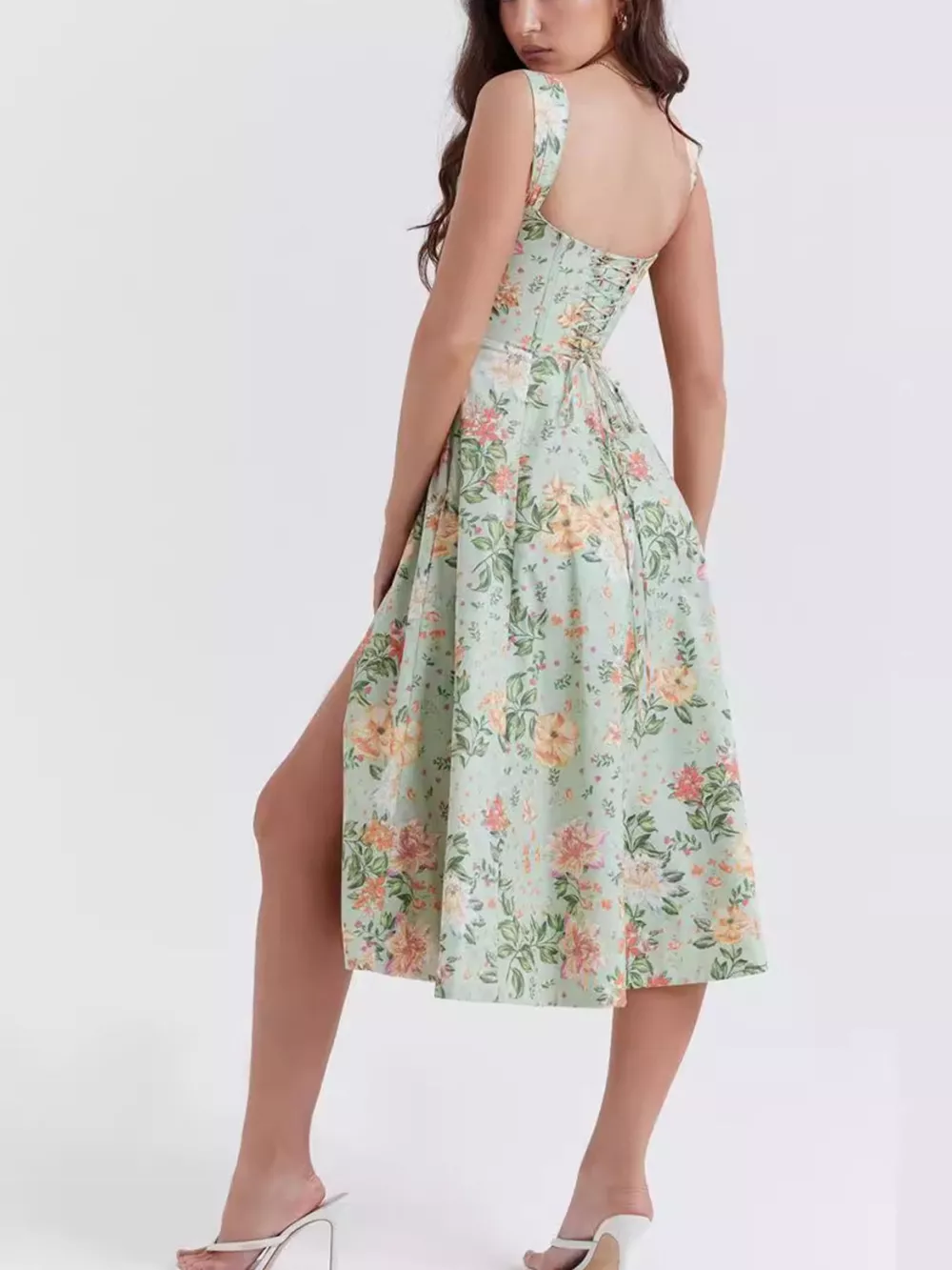 Floral Print Midi Dress with Slit, image 2
