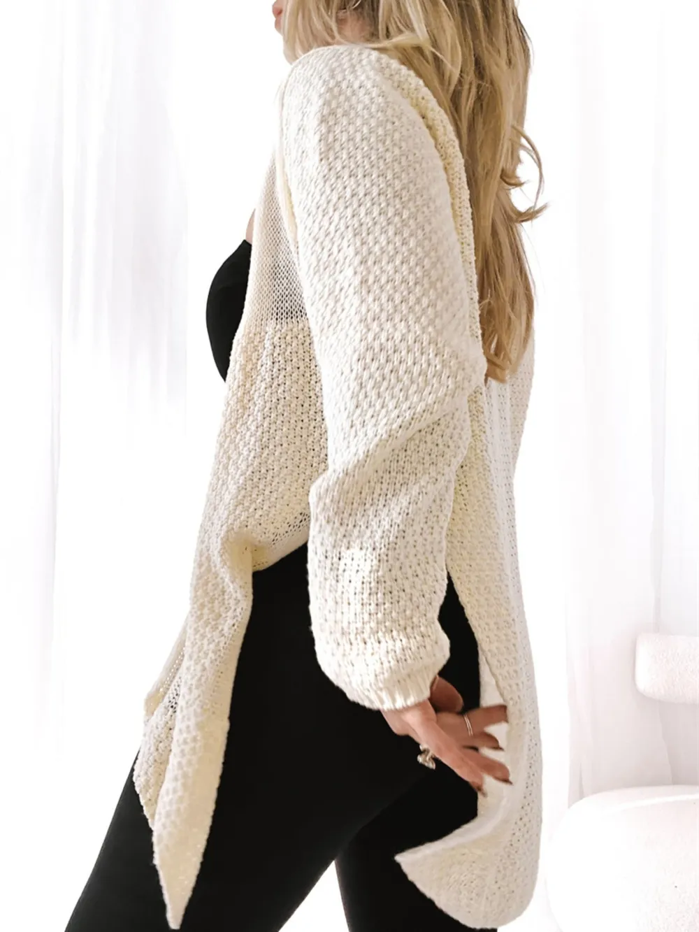 Oversized Knit Cardigan with Open Front Design, image 7