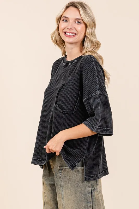 Mineral Wash Waffle Knit Short Sleeve Top, image 5