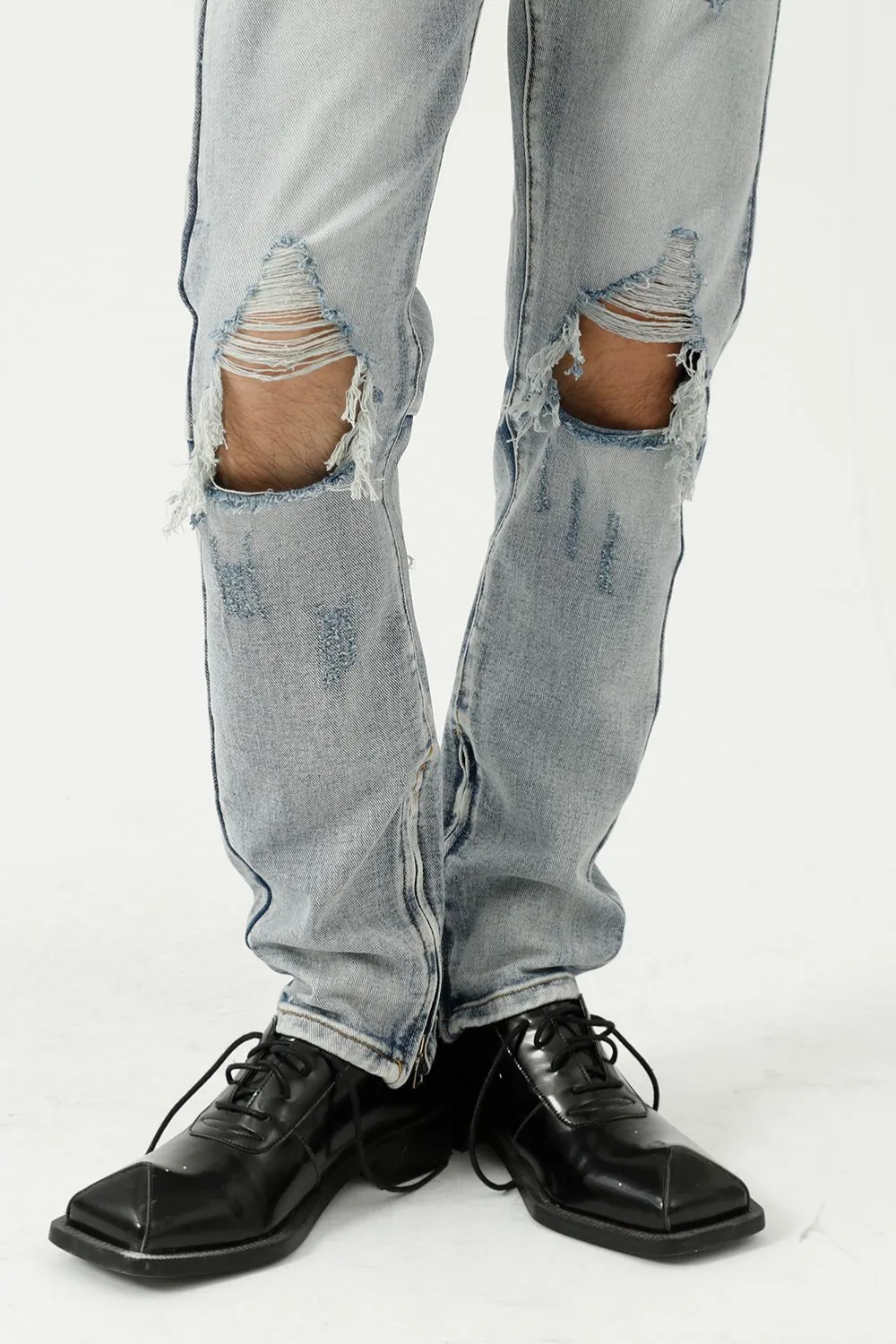 Distressed Side Zip Jeans with Pockets, image 4