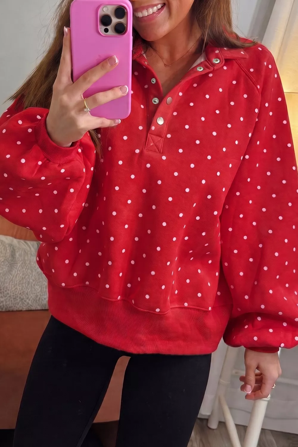 Polka Dot Snap-Button Sweatshirt
