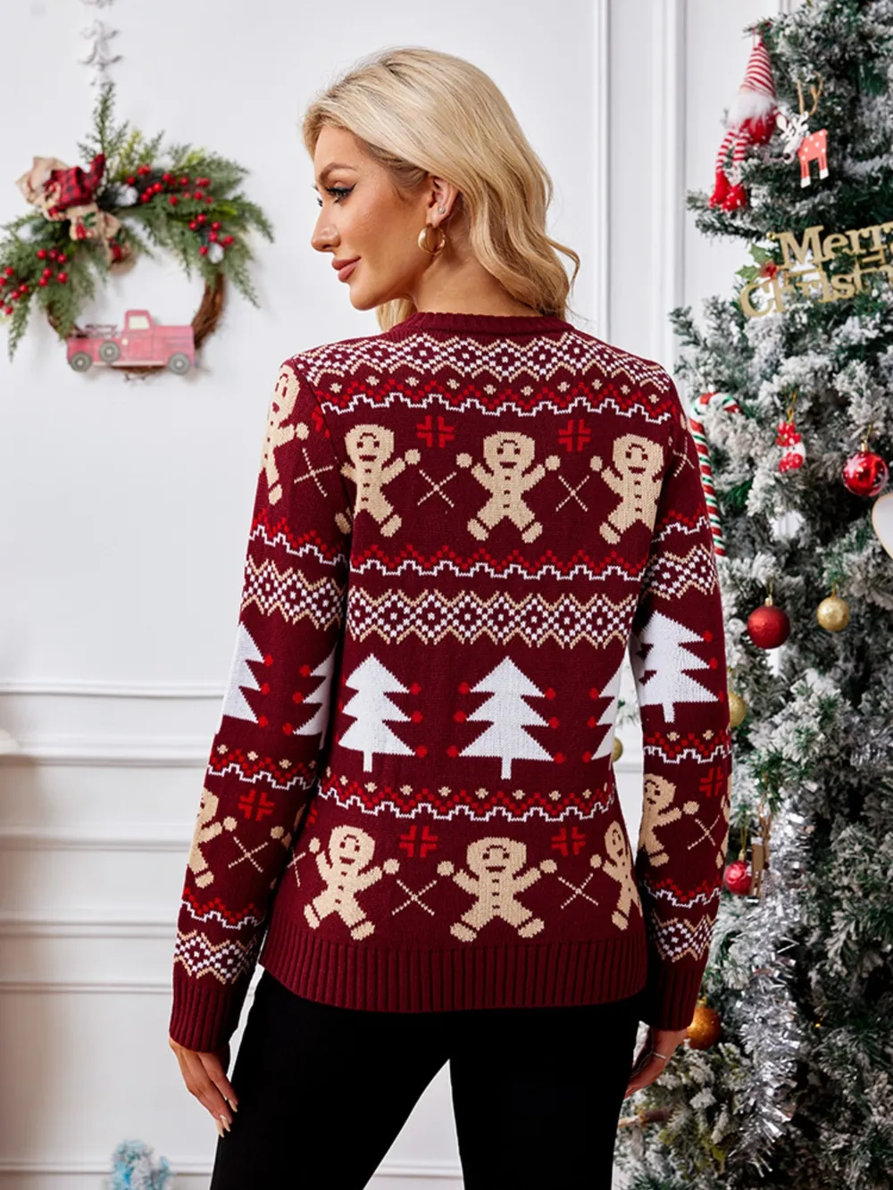 Gingerbread Round Neck Long Sleeve Sweater, image 2