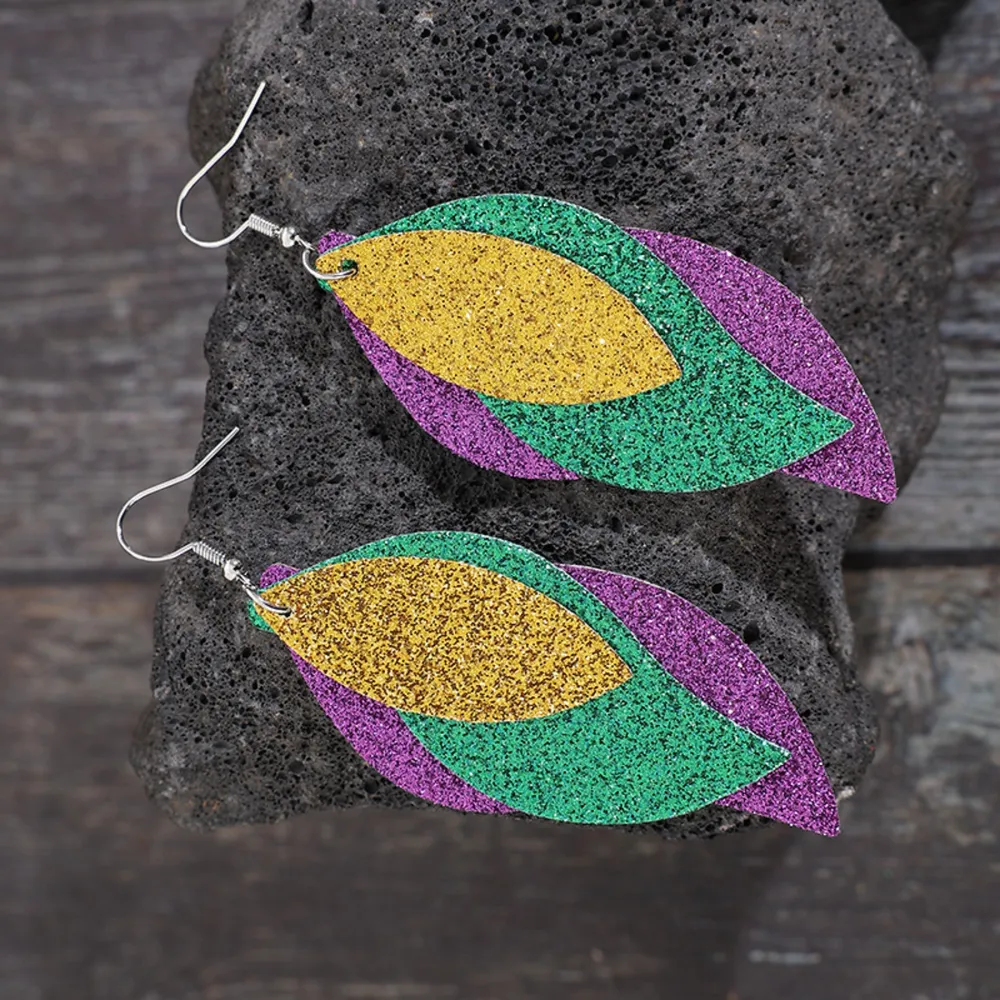 PU Leather Leaf Dangle Earrings, image 3
