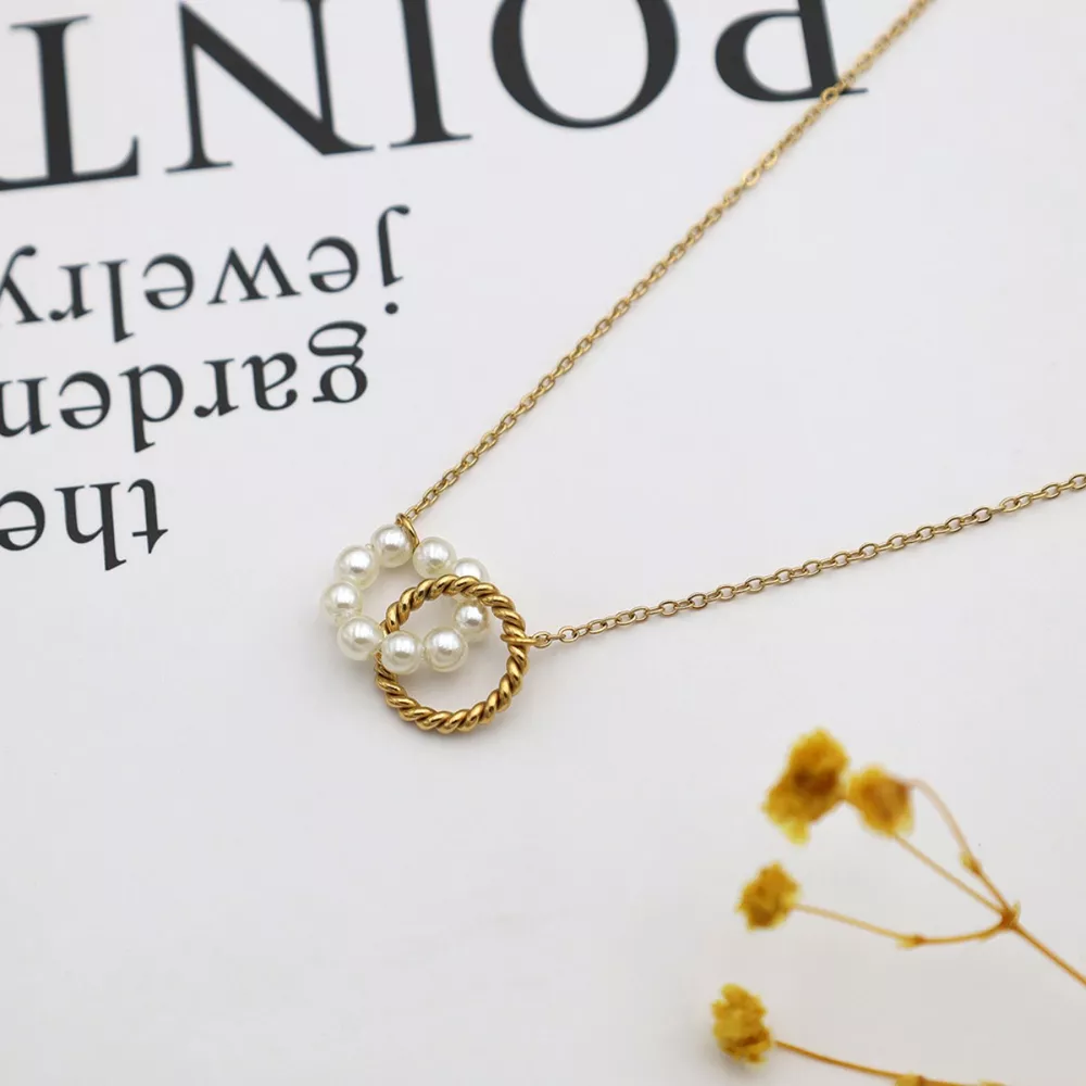 18K Gold-Plated Pearl Twisted Pendant Necklace, image 7