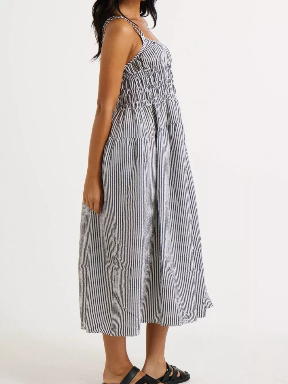 Striped Smocked Bodice Midi Dress, image 8