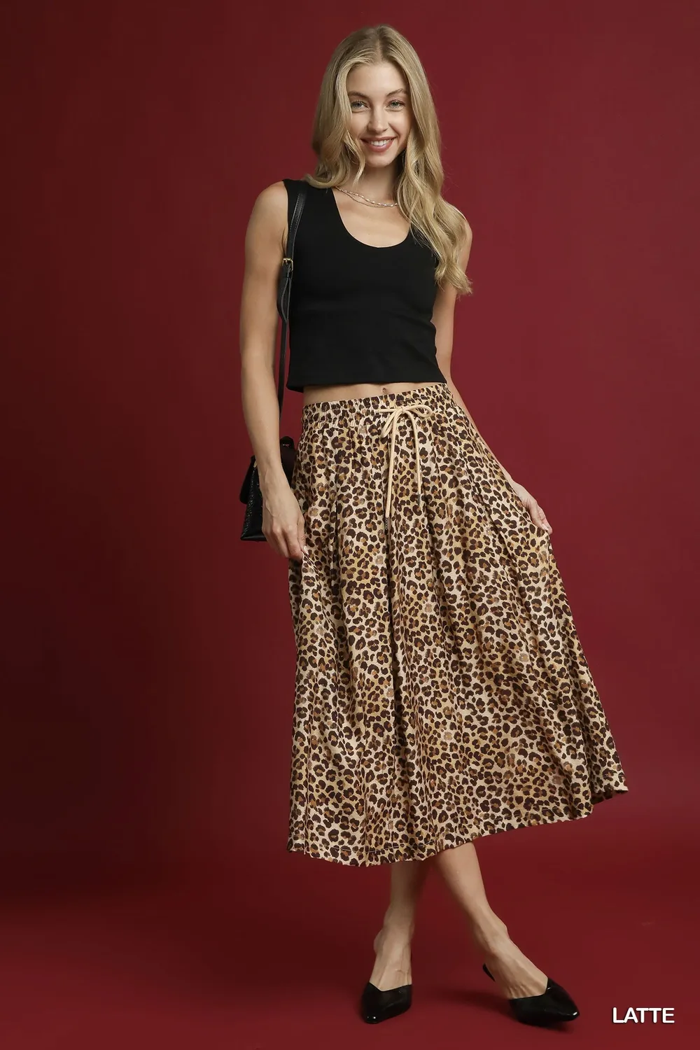 Drawstring Leopard Midi Skirt, image 5