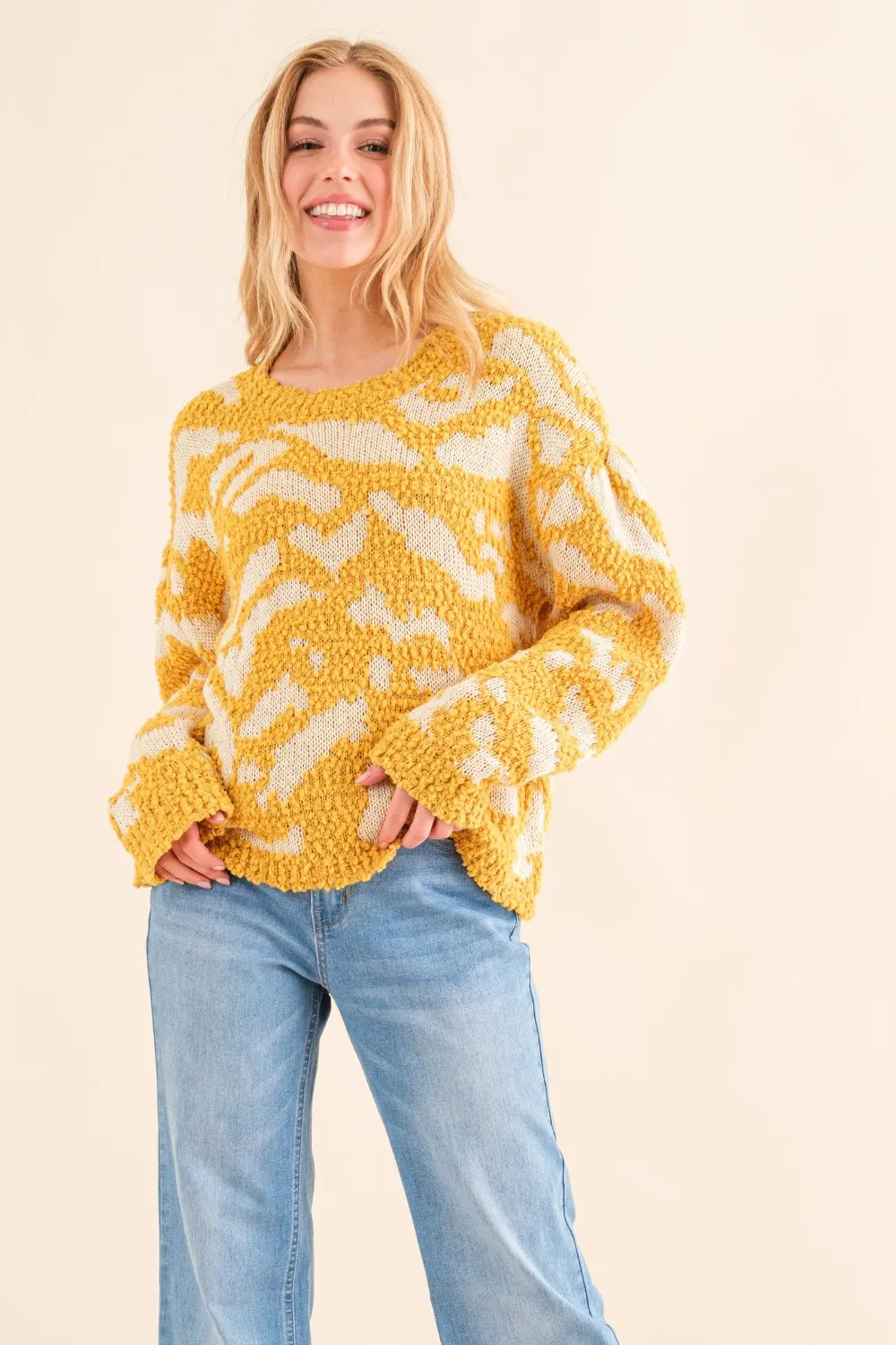 Full Size Textured Pattern Contrast Sweater, image 4