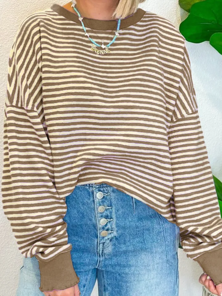 Striped Round Neck Long Sleeve Sweatshirt, image 11
