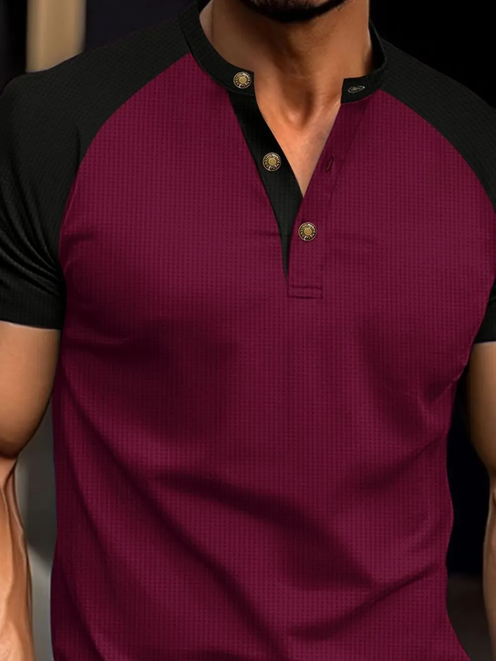 Men's Full Size Waffle-Knit Round Neck Contrast Polo Plus Size, image 6