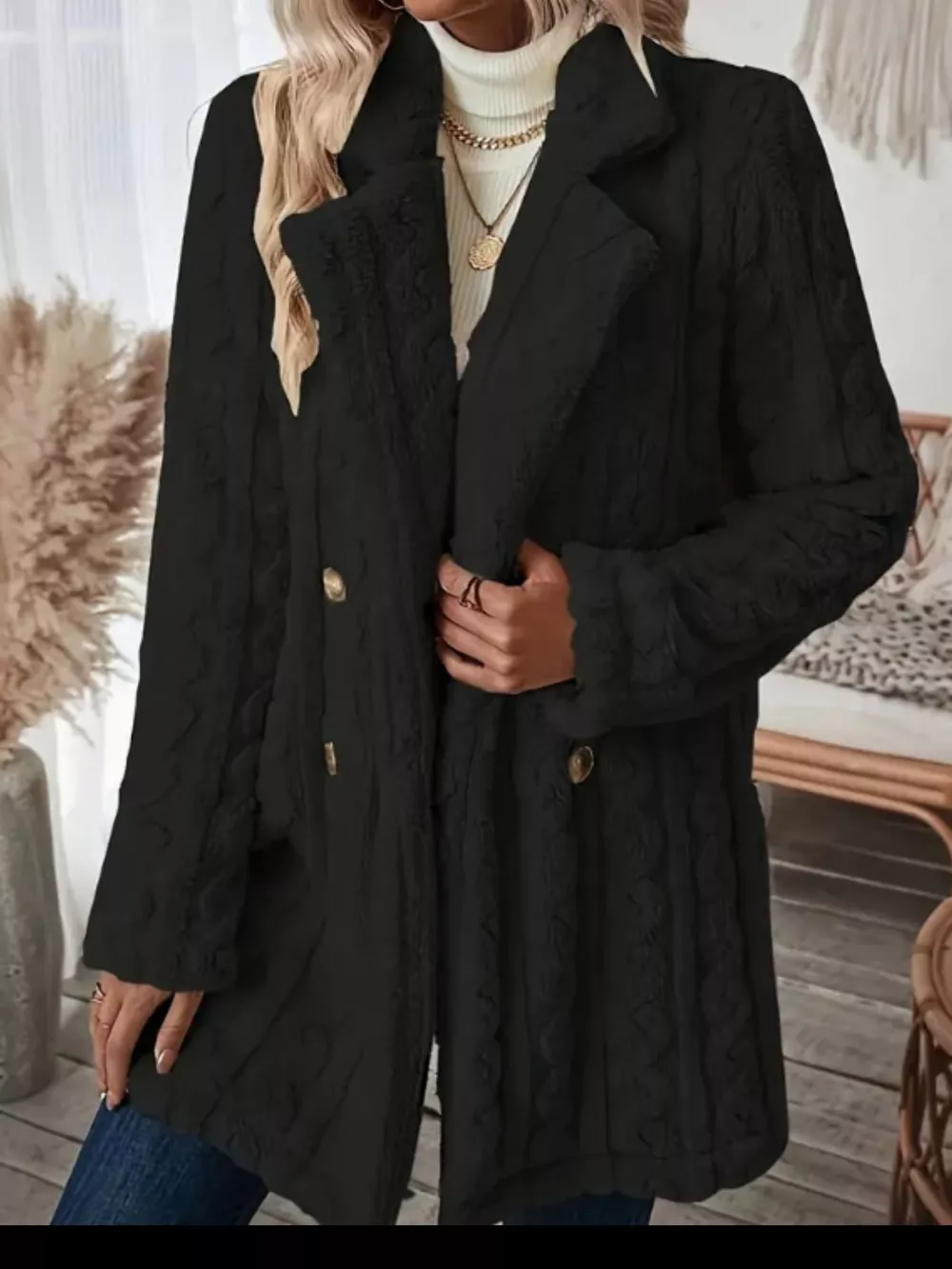 Cozy Faux Shearling Double-Breasted Outerwear, image 2