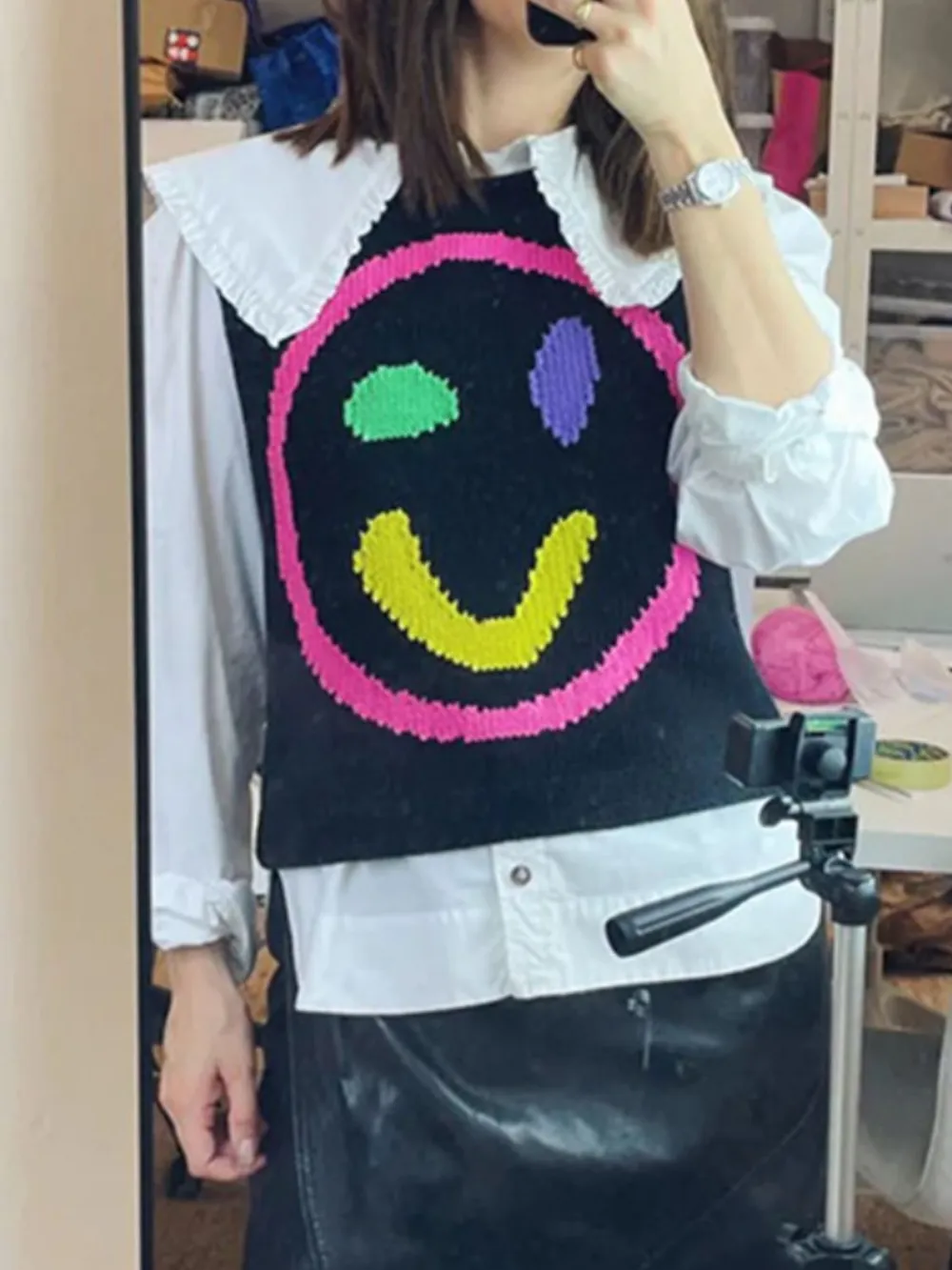Smiley Round Neck Sweater Vest, image 9