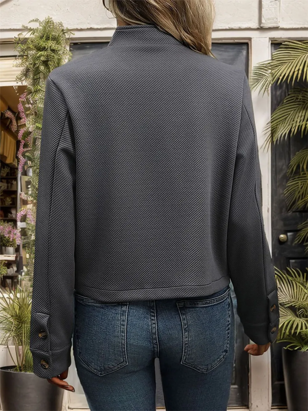 Textured Button Up Long Sleeve Jacket, image 3