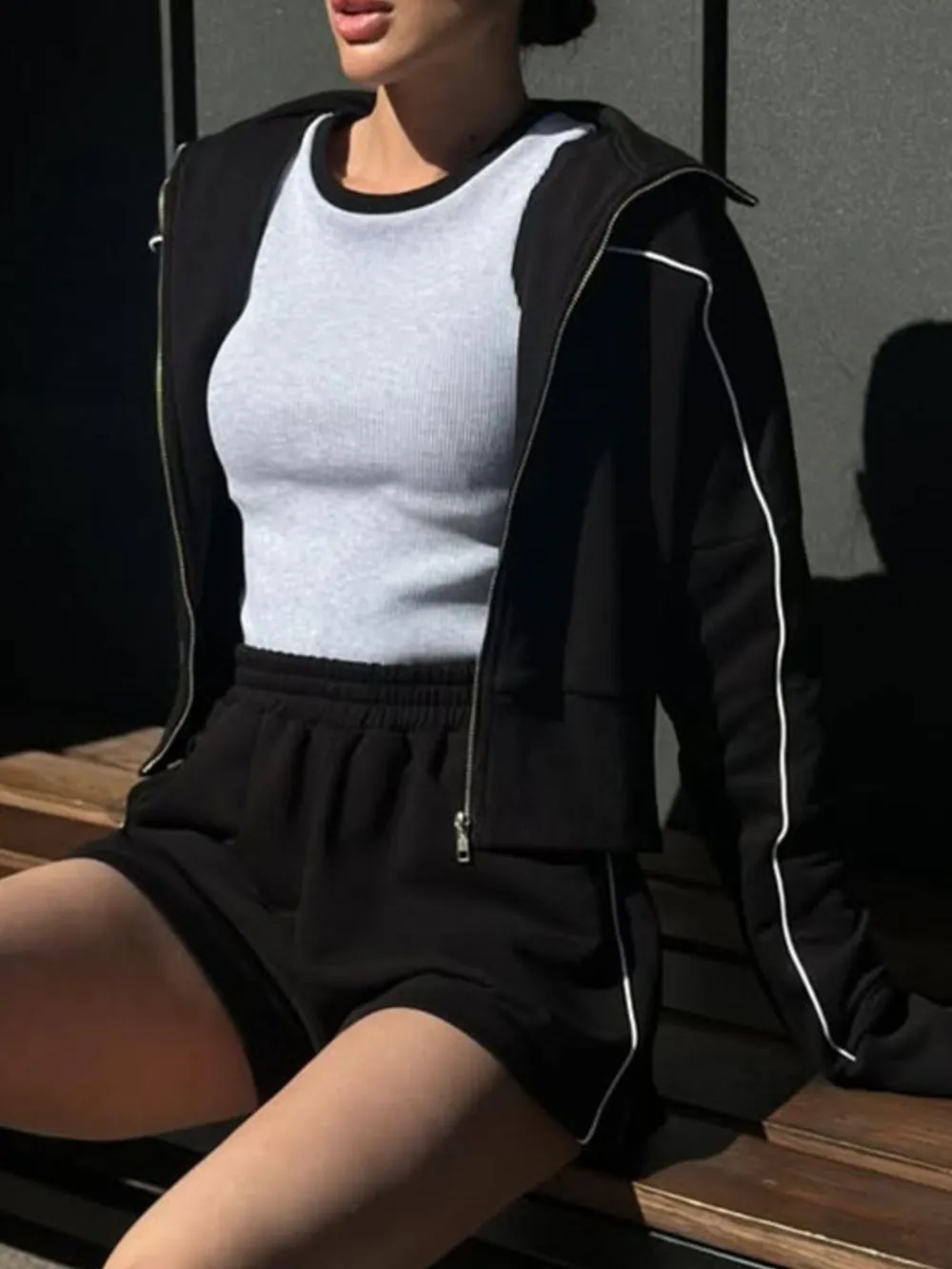 Zip Up Long Sleeve Top and Shorts Set, image 18