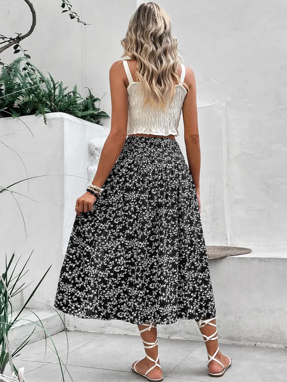Slit Smocked Printed Skirt, image 5