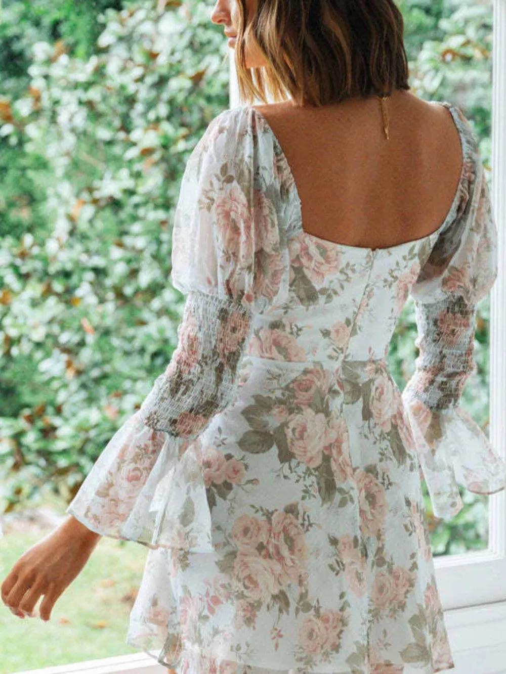 Floral Print Sweetheart Neck Mini Dress, image 3