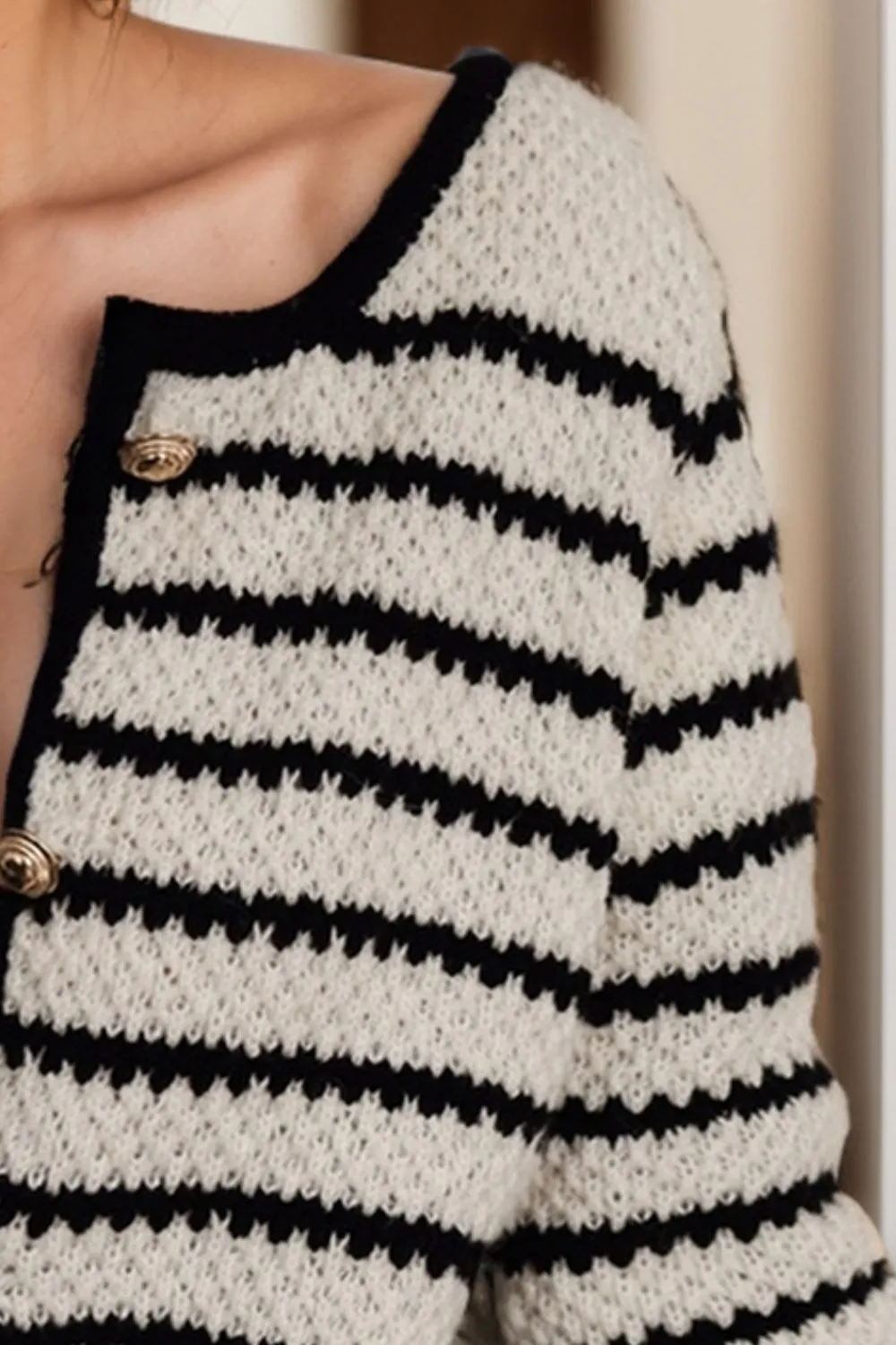 Striped Button Up Long Sleeve Cardigan, image 2