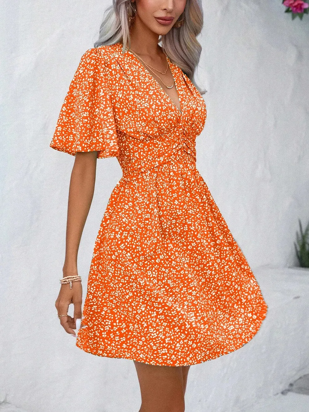 Printed V-Neck Half Sleeve Mini Dress, image 15