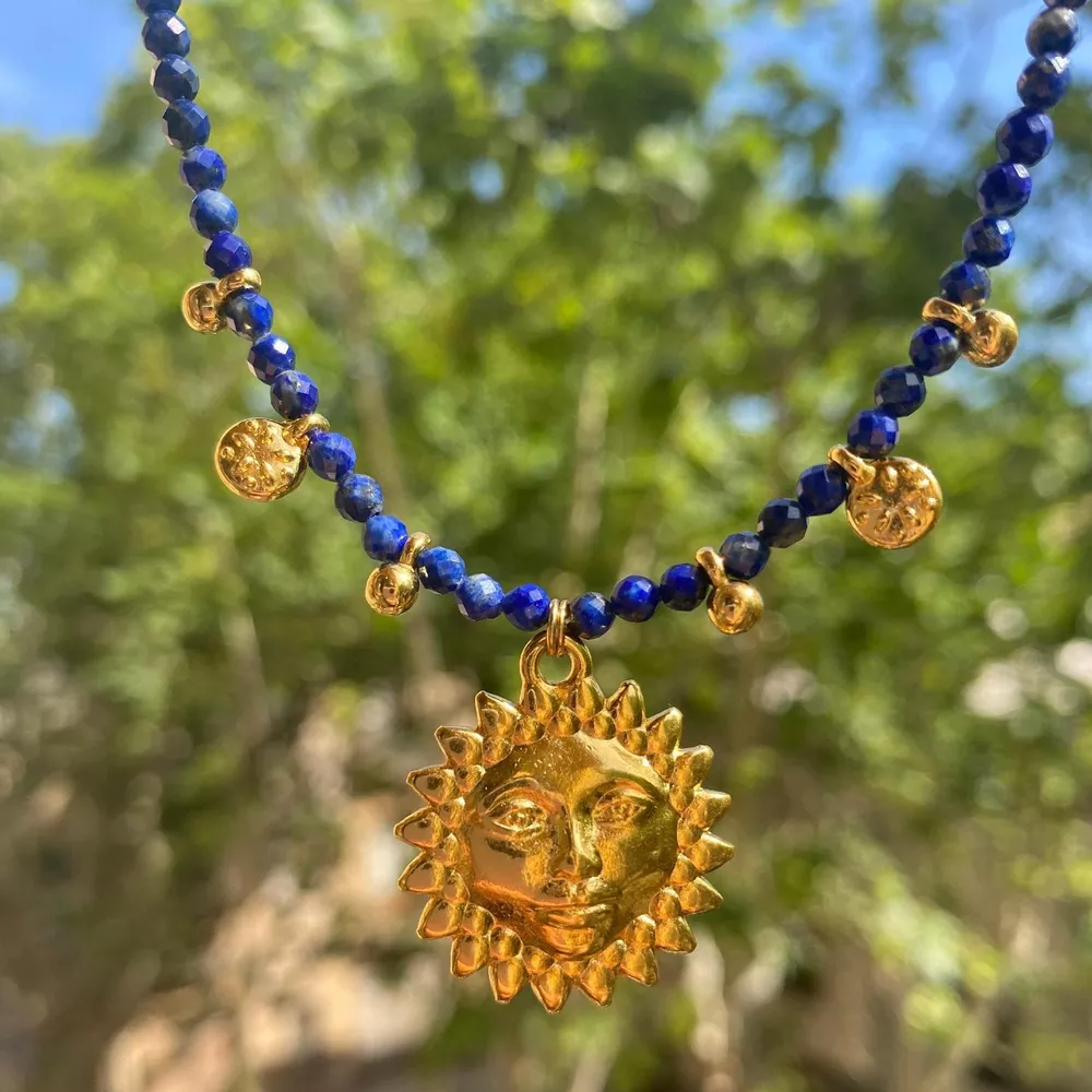 14K Gold-Plated Bead Sun Pendant Necklace, image 4