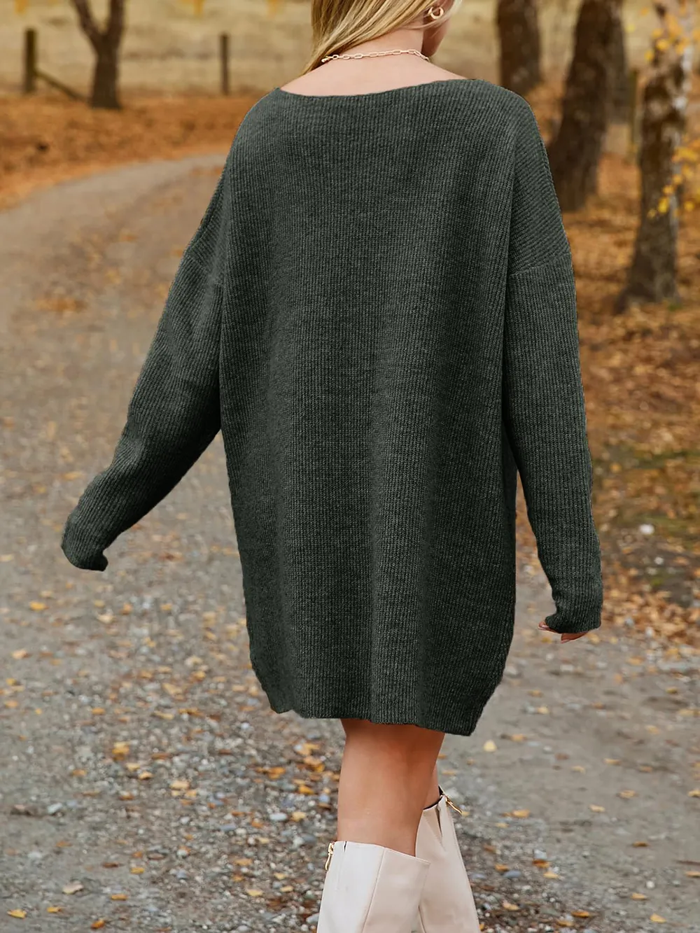 V-Neck Dropped Shoulder Sweater Dress, image 24