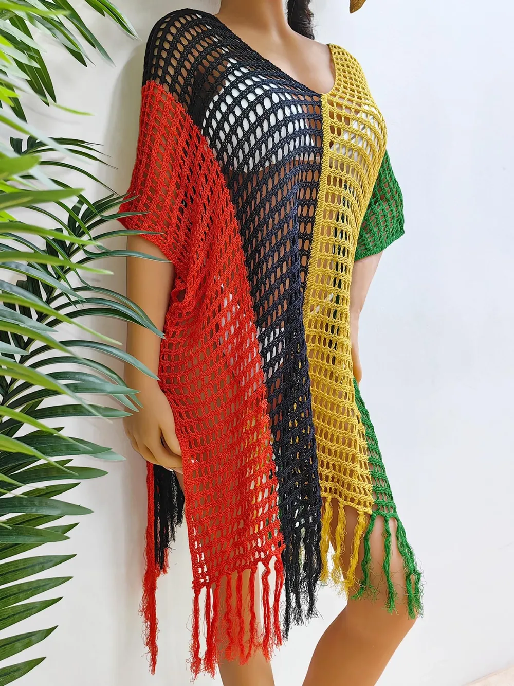 Fringe Color Block Scoop Neck Cover Up, image 11