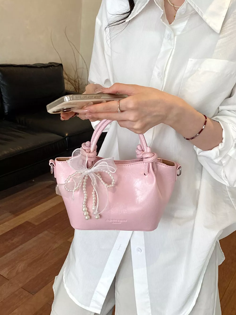 Bowknot Pearl Decor Crossbody Bag, image 4