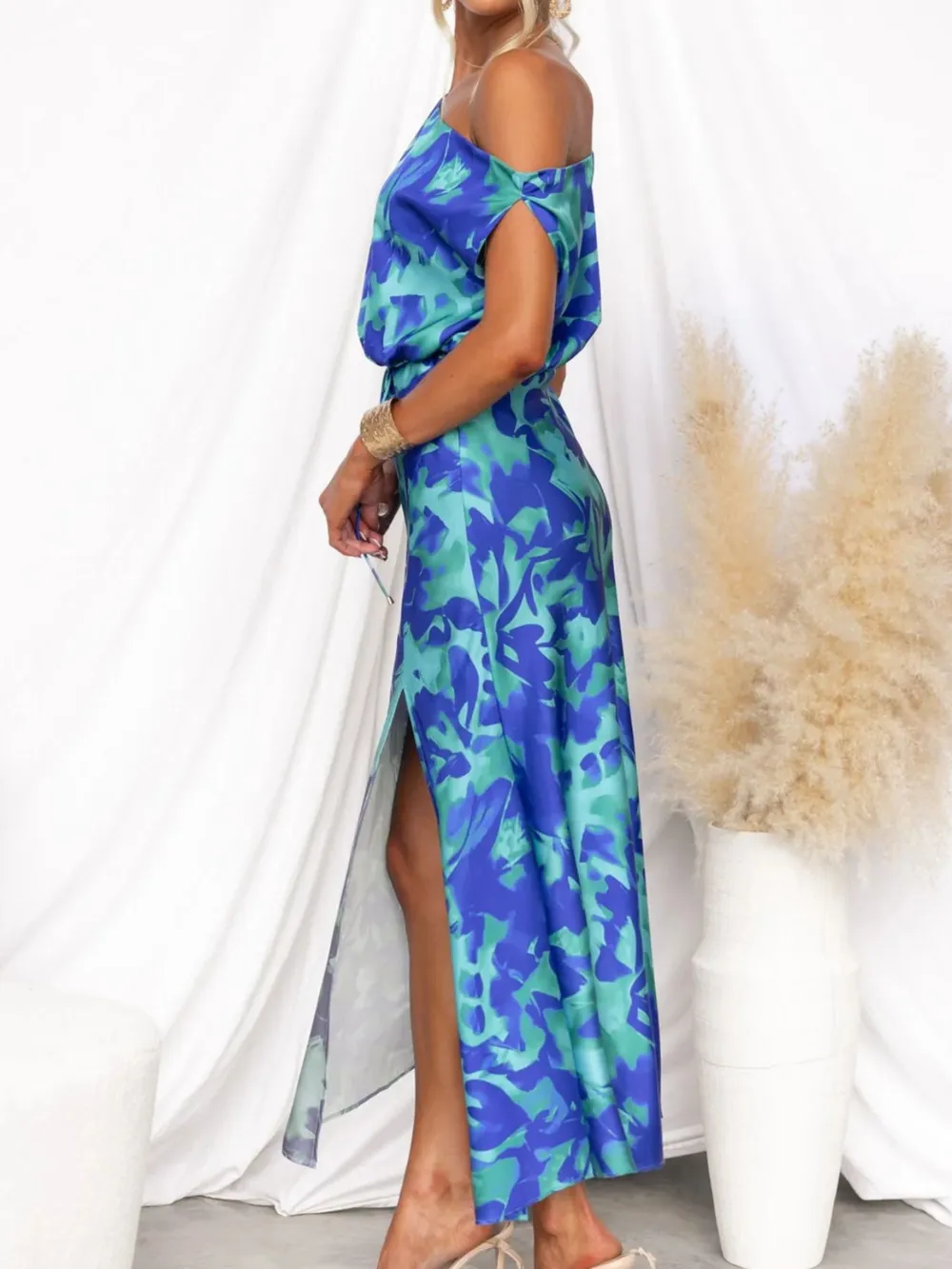 One Shoulder Printed Dress with Slit, image 9