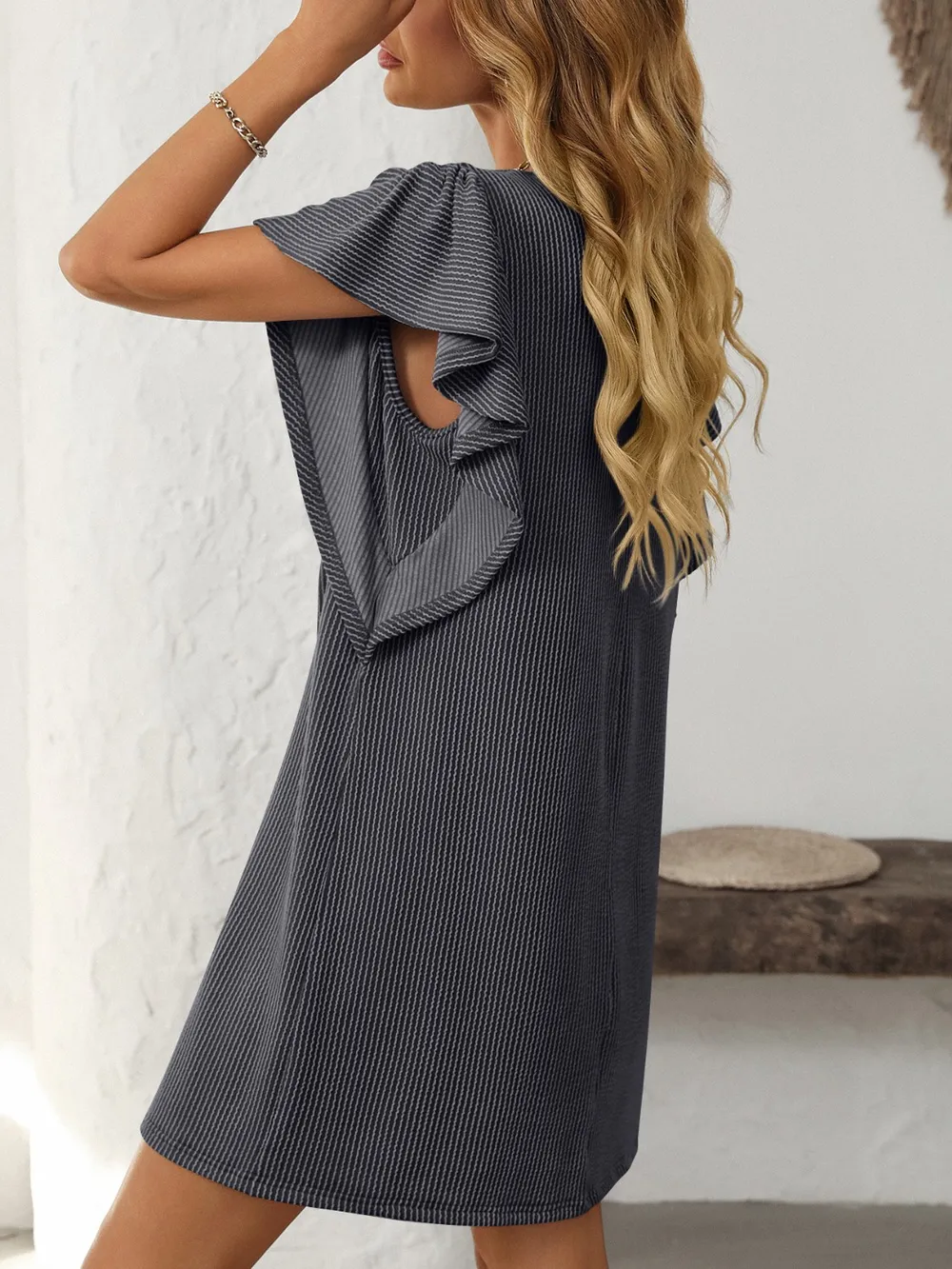 Ruffled Round Neck Short Sleeve Dress, image 6