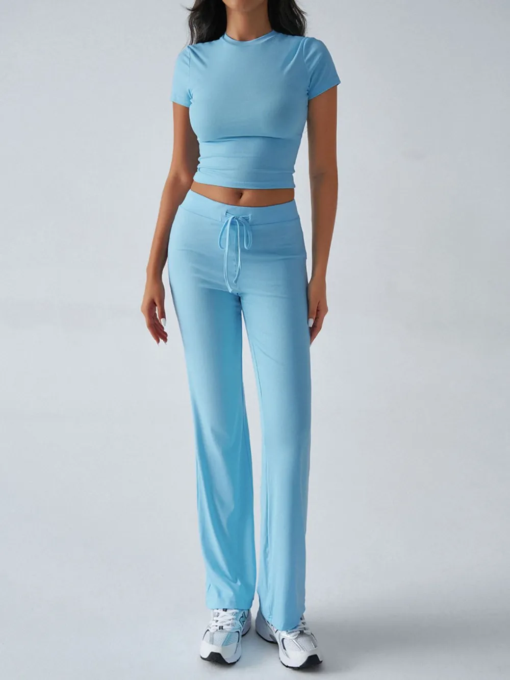 Round Neck Short Sleeve Top and Pants Set, image 12