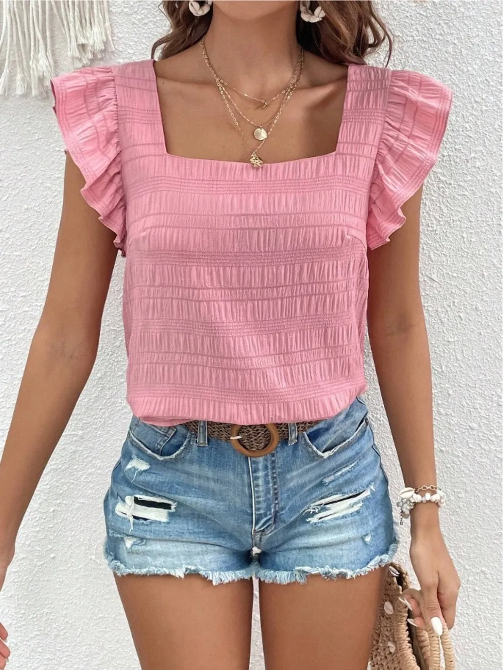 Ruffled Square Neck Cap Sleeve Blouse, image 17