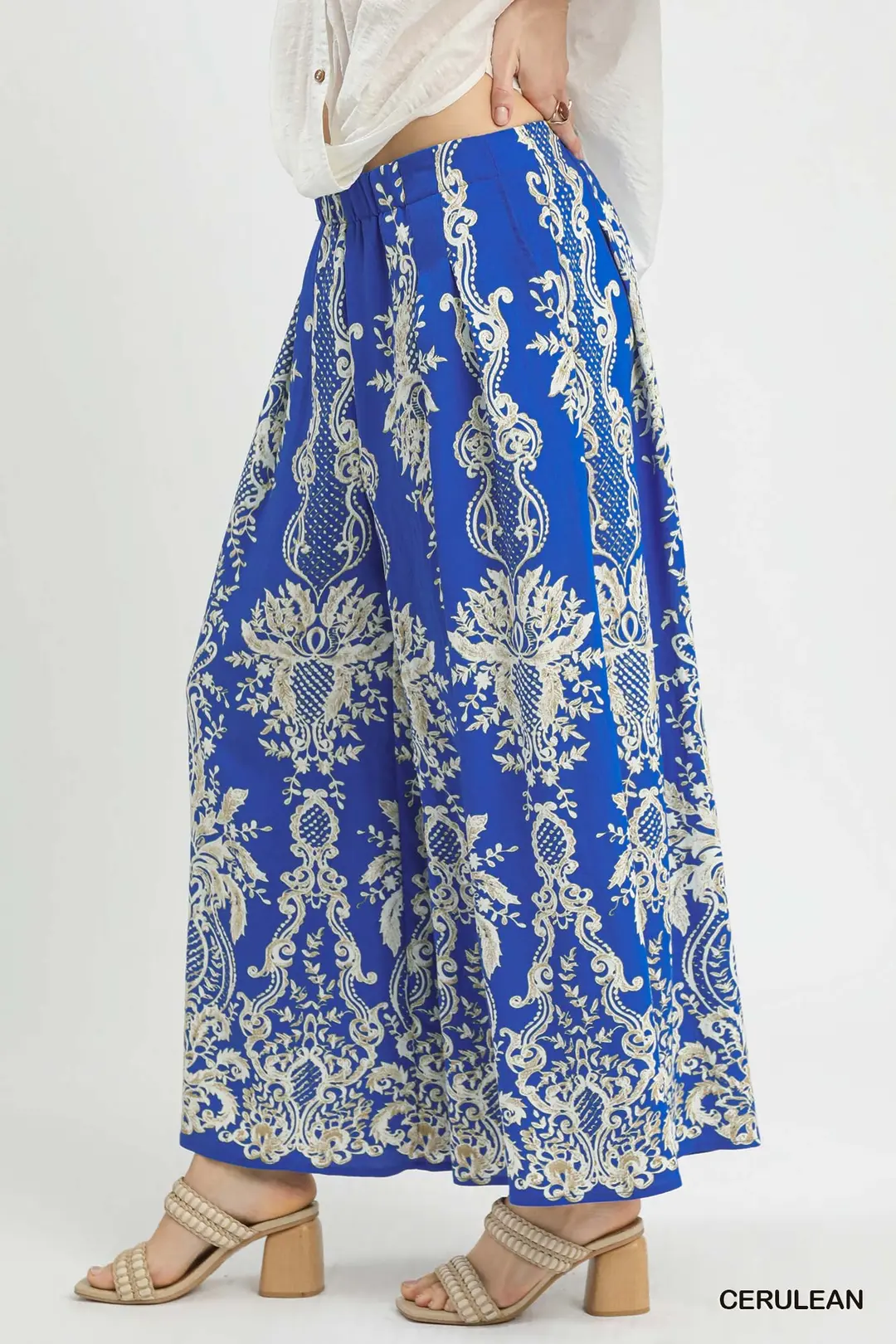 Border Print Wide Leg Pants, image 3