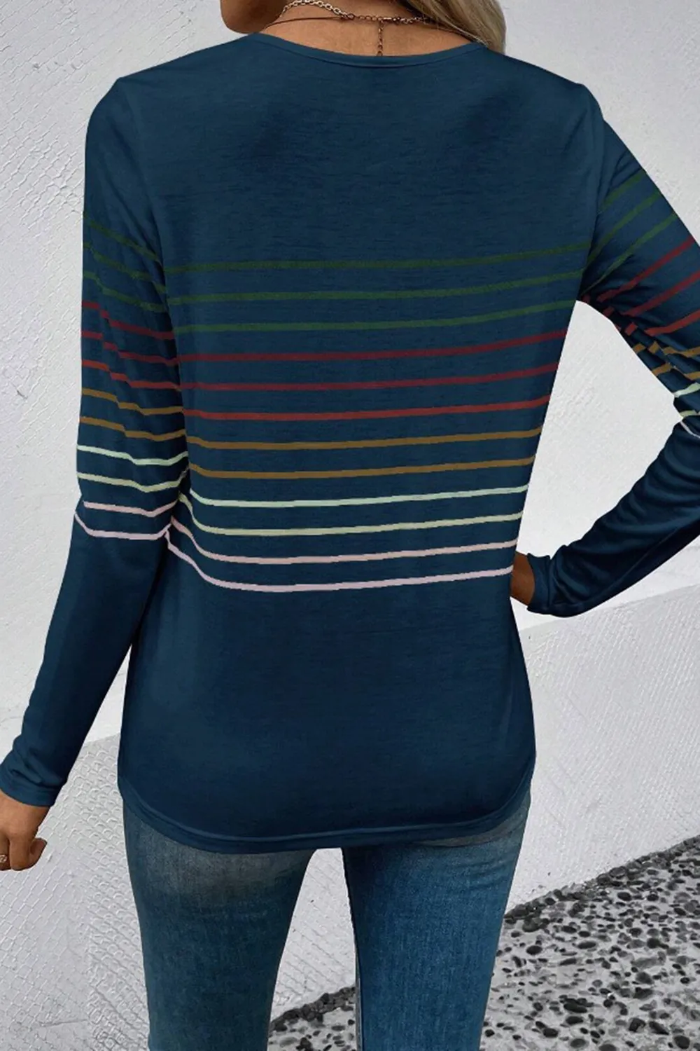 Striped Round Neck Long Sleeve T-Shirt, image 15