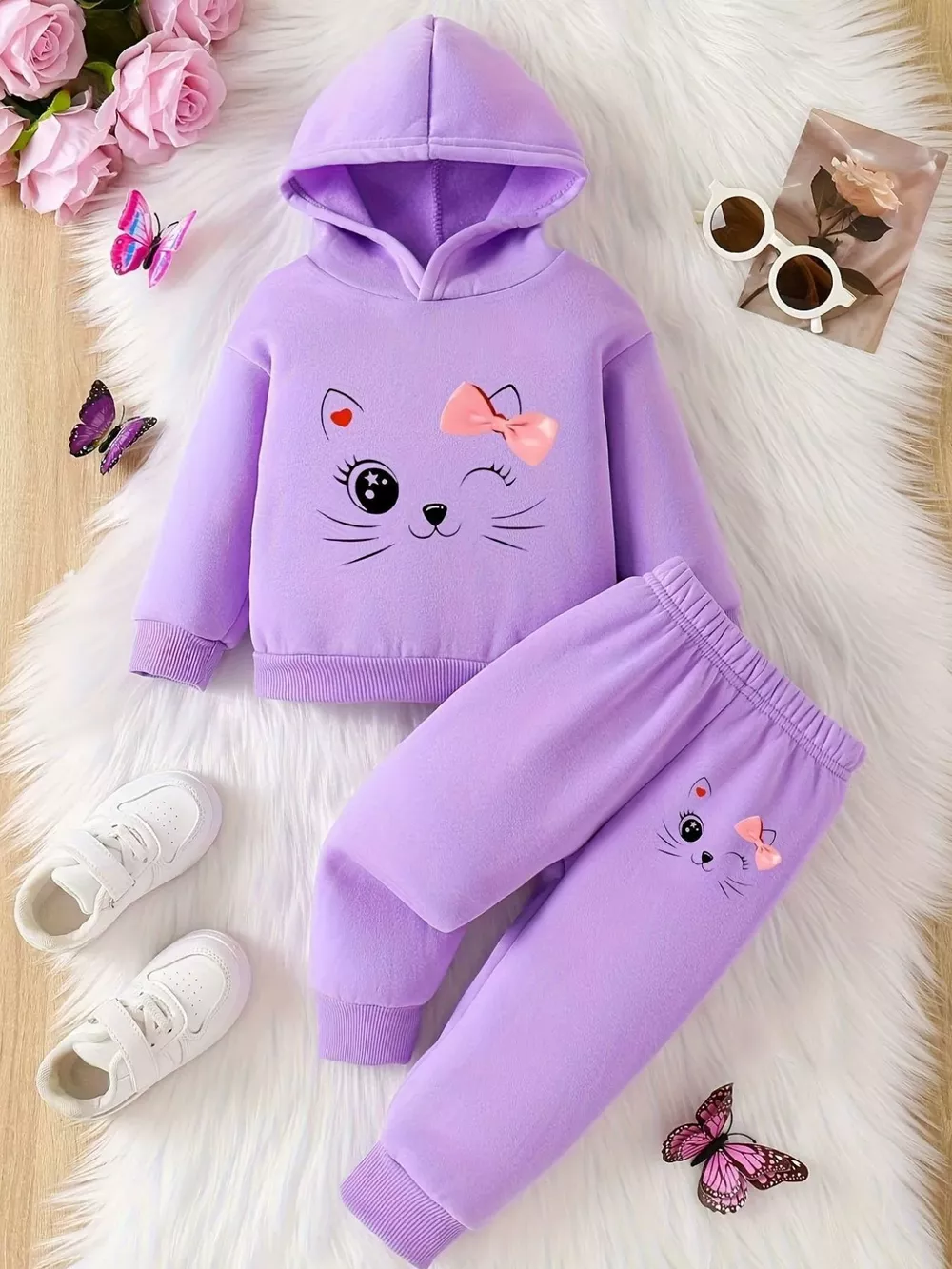 Children's Cat Long Sleeve Hoodie & Pants Set