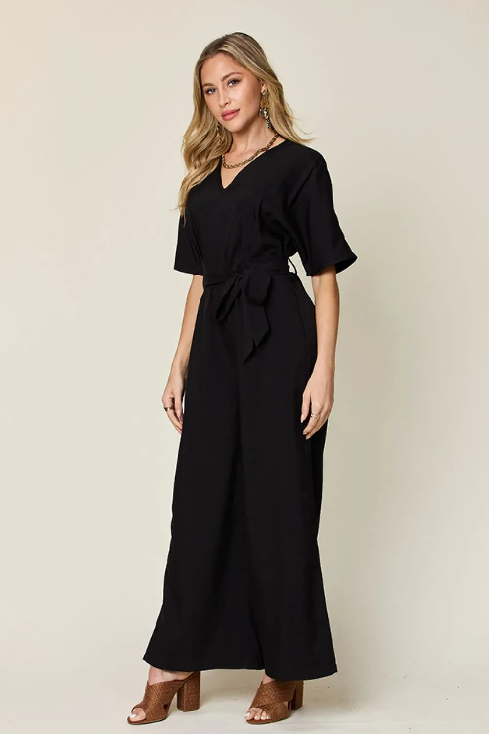 Full Size V-Neck Tied Side Slit Jumpsuit, image 4