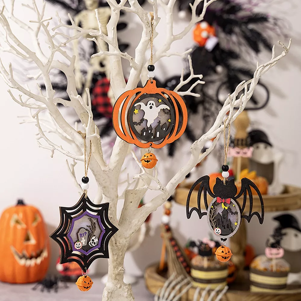 Halloween LED Lighted Wooden Hanging Decorative Ornaments Set, image 3