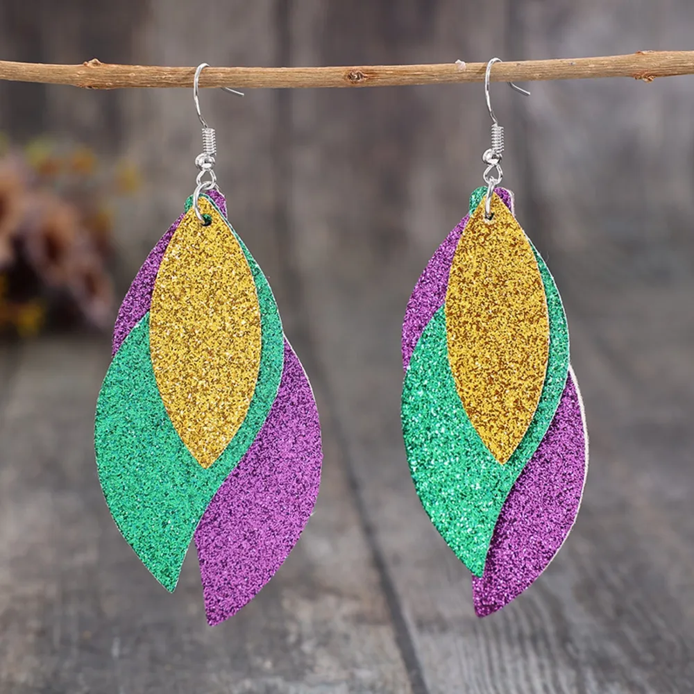 PU Leather Leaf Dangle Earrings, image 2